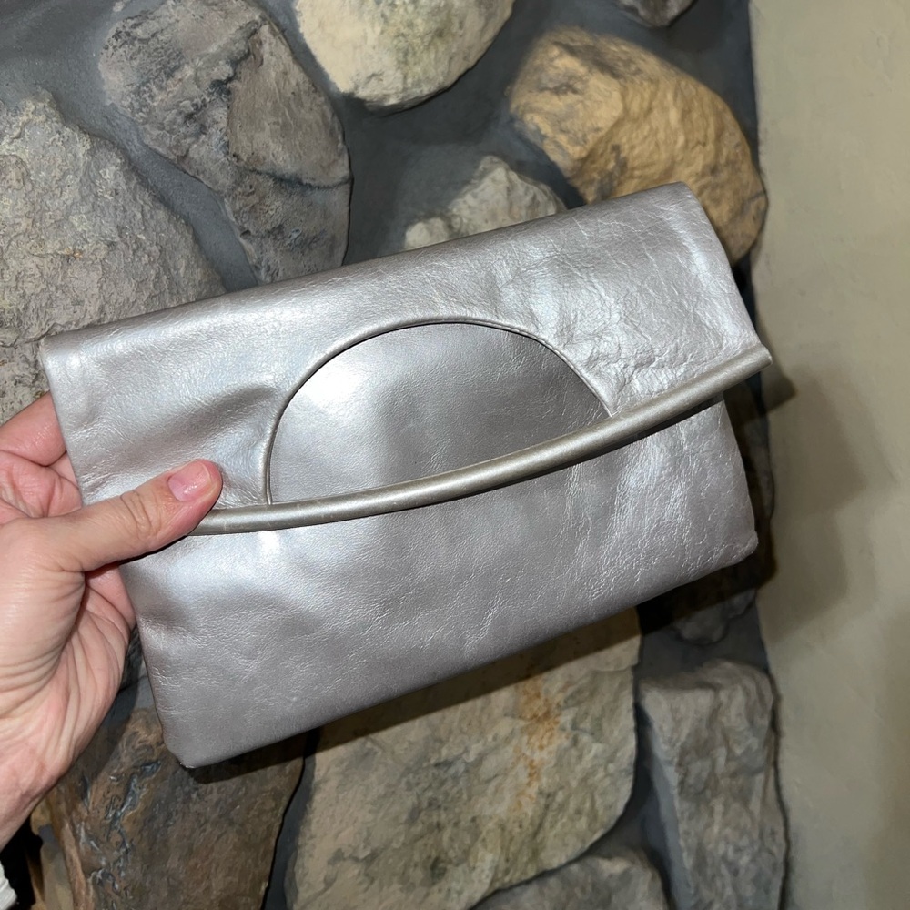 Hobo Silver Leather Clutch Bag - Picture 1 of 11